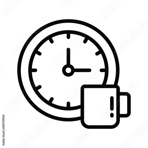 A cup of coffee with clock showing concept of coffee time icon