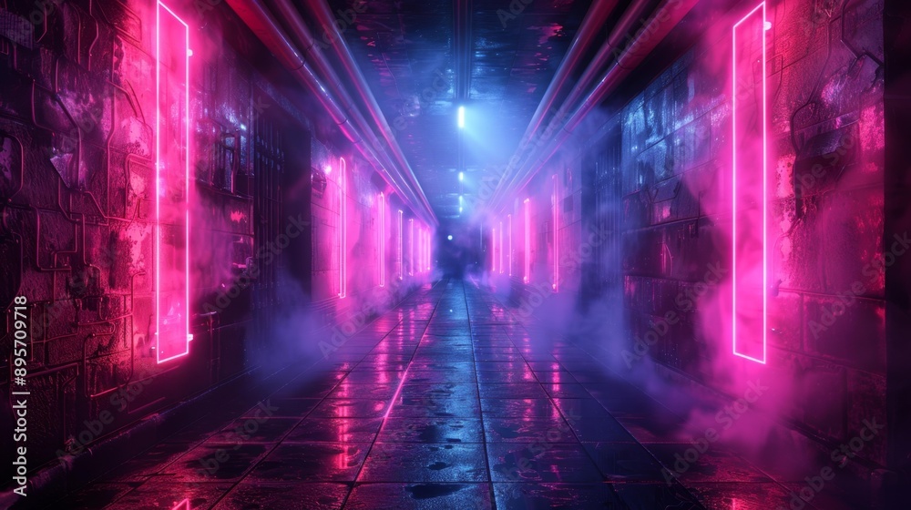 Neon lit cyberpunk corridor - generative ai Neon lit cyberpunk corridor - generative ai