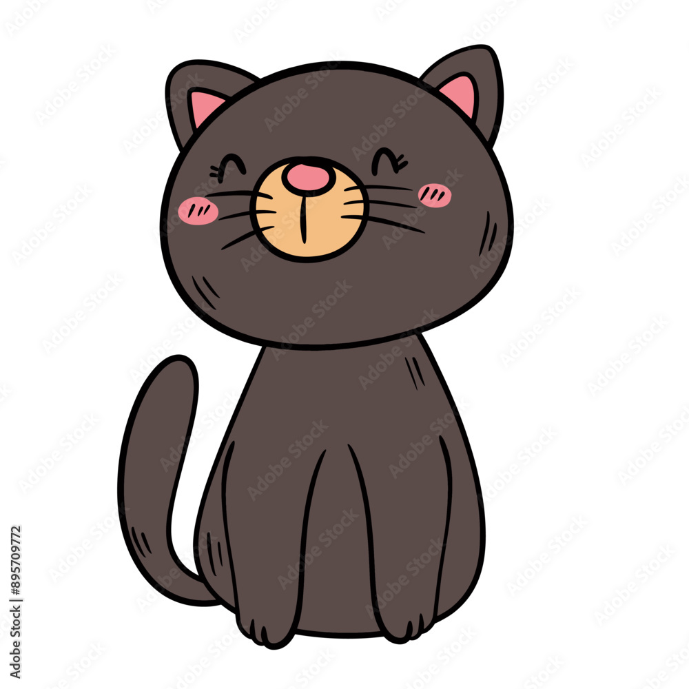 Naklejka premium Happy Cat Sitting and Enjoying - Vector Illustration and Clipart.