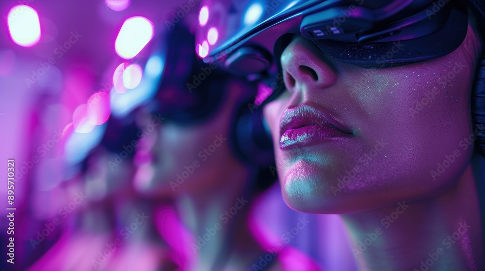 An abstract and vibrant scene characterized by vivid purple and pink lighting with blurred human silhouettes, evoking a sense of mystery, modernity, and artistic expression. An abstract and vibrant scene characterized by vivid purple and pink lighting with blurred human silhouettes, evoking a sense of mystery, modernity, and artistic expression.