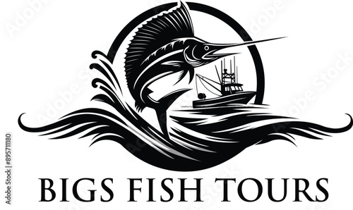 Elegant Marlin Fish Logo Design, Sophisticated Black and White Sailfish Logo, Classic Fish Silhouette Logo