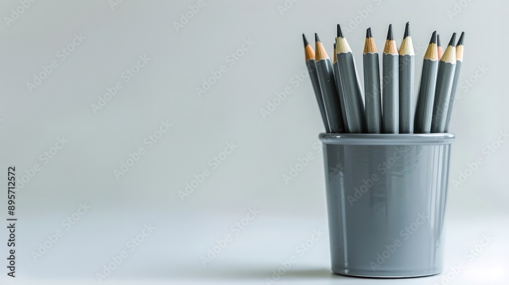 Detailed and sharp-focused photo of grey pencil pot, ideal for high-resolution stock. Detailed and sharp-focused photo of grey pencil pot, ideal for high-resolution stock.