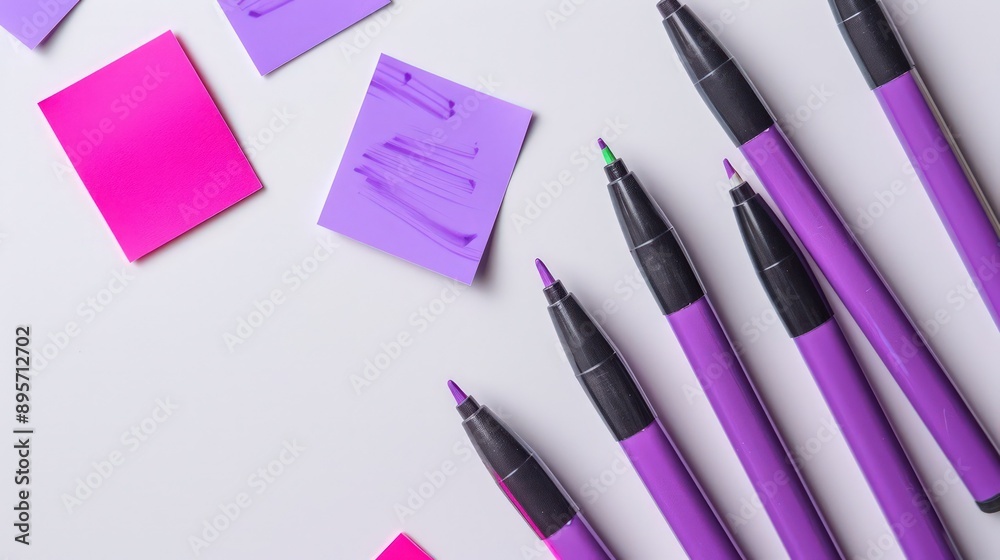 High-res photo of plum stationery, soft shadows, ideal for back to school. High-res photo of plum stationery, soft shadows, ideal for back to school.