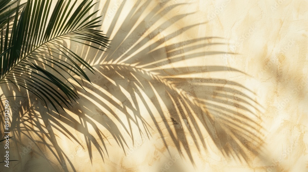 Fototapeta premium A single palm leaf casts a unique shadow on a wall