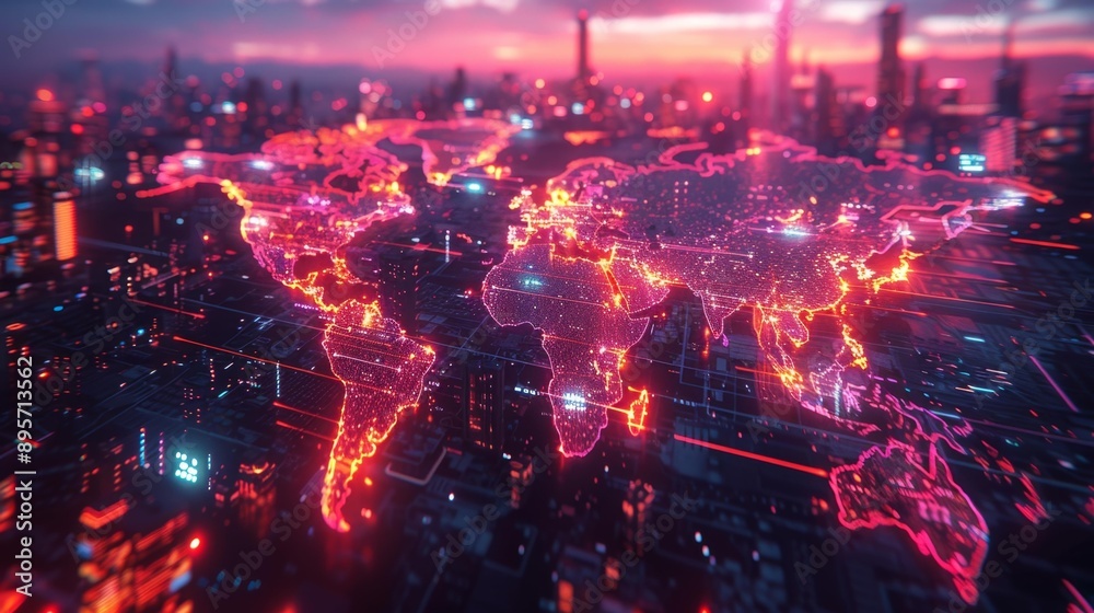 Vibrant digital world map - generative ai Vibrant digital world map - generative ai