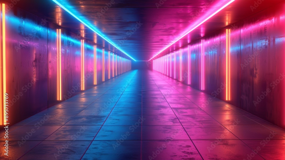 Neon futuristic corridor - generative ai Neon futuristic corridor - generative ai