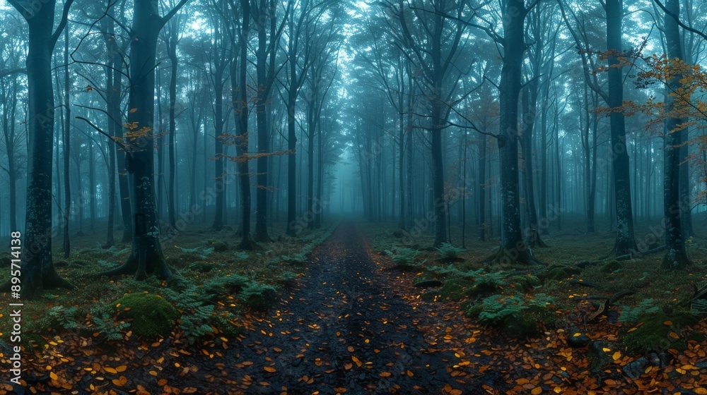 Fototapeta premium Misty forest pathway - generative ai