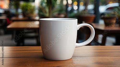 Coffee in white cup on wooden table in cafe