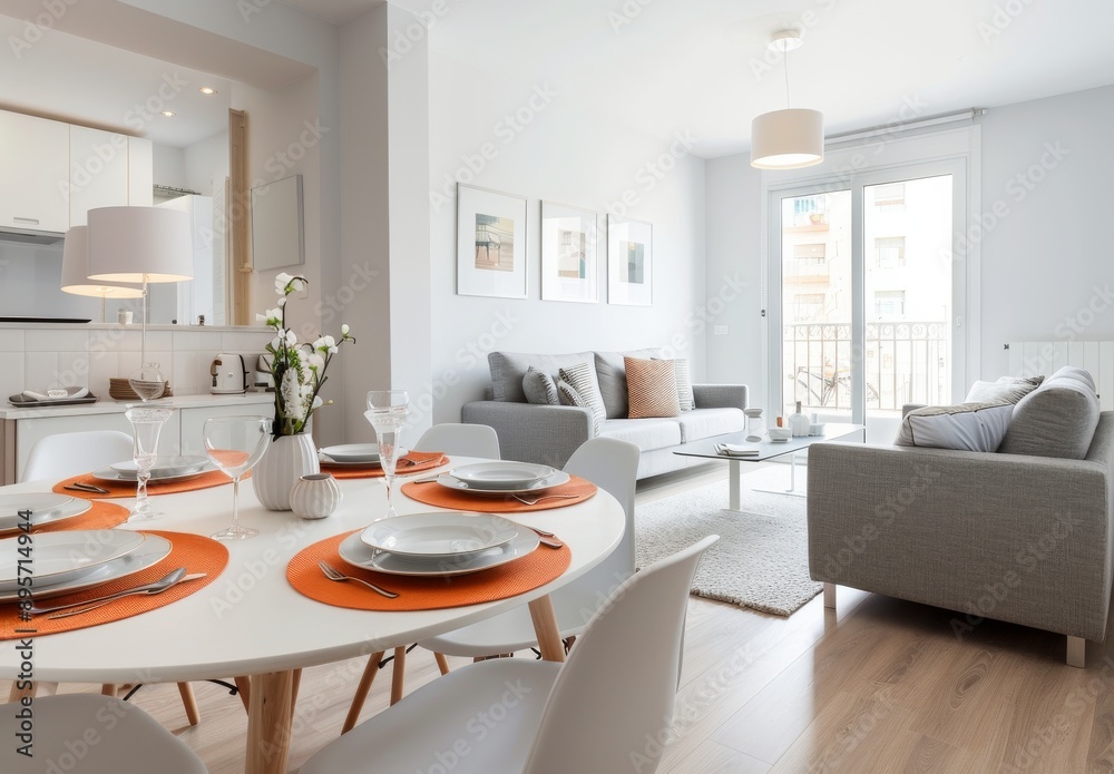 Modern Dining Room With Orange Placemats Modern Dining Room With Orange Placemats
