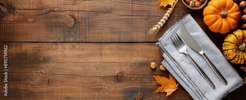 Fall Table Setting With Pumpkins and Wheat