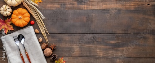 Fall Table Setting With Pumpkins and Wheat