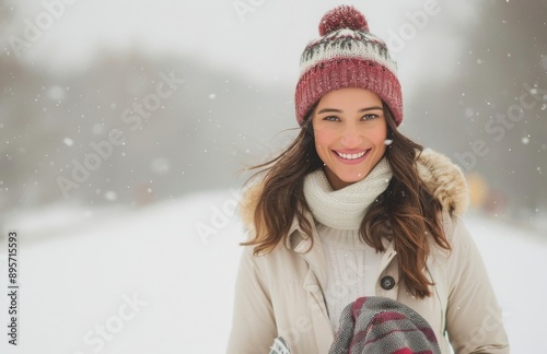 Woman Smiling In Winter Forest