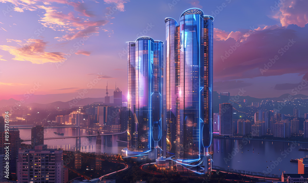 Naklejka premium city cityscape at night