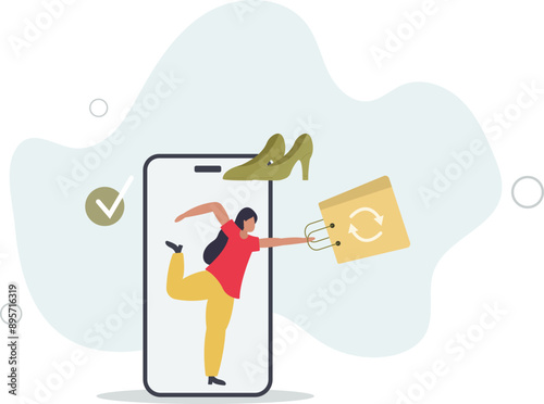 buying recycling eco friendly clothes and textile consciously. Conscious consumption, slow fashion and responsible shopping concept.flat design.illustration with people.