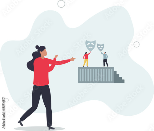 Community theater as acting performance from group.Stage event with actors as drama or comedy show.flat design.illustration with people.