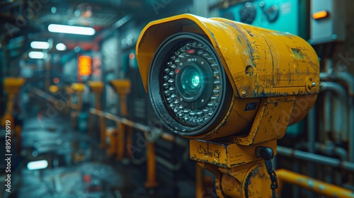 Industrial surveillance camera in factory setting - generative ai photo