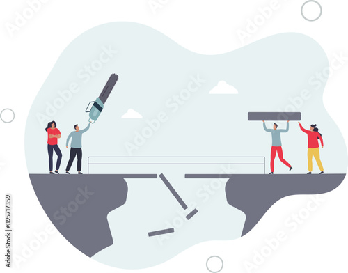 Conflict resolution in corporate world to restore business team.Collaboration and partnership after disagreement solving.flat design.illustration with people.