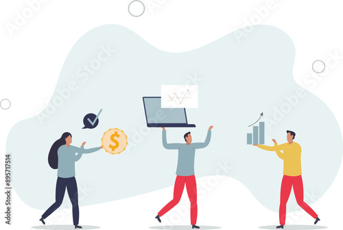 Finance fundamentals with business profit analysis.Company financial data calculation with statistics graph and diagram.flat design.illustration with people.