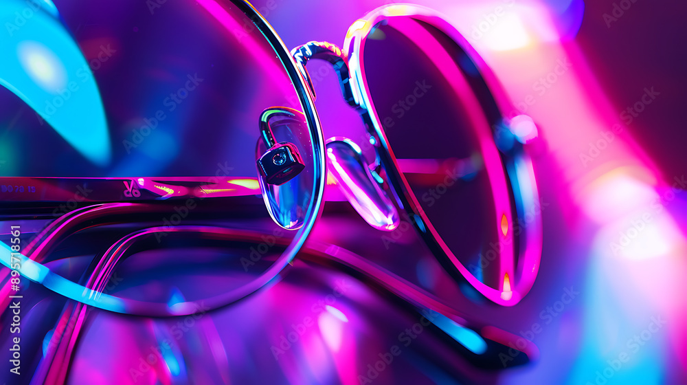 Macro Shot of Designer Sunglasses with Reflected Light Effects Set Against Abstract Fashion Background Macro Shot of Designer Sunglasses with Reflected Light Effects Set Against Abstract Fashion Background