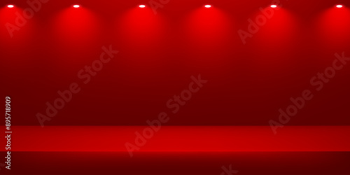 Empty red studio room background. Red background. Space for selling products on the website. Empty room with spotlight effect. Vector illustration.