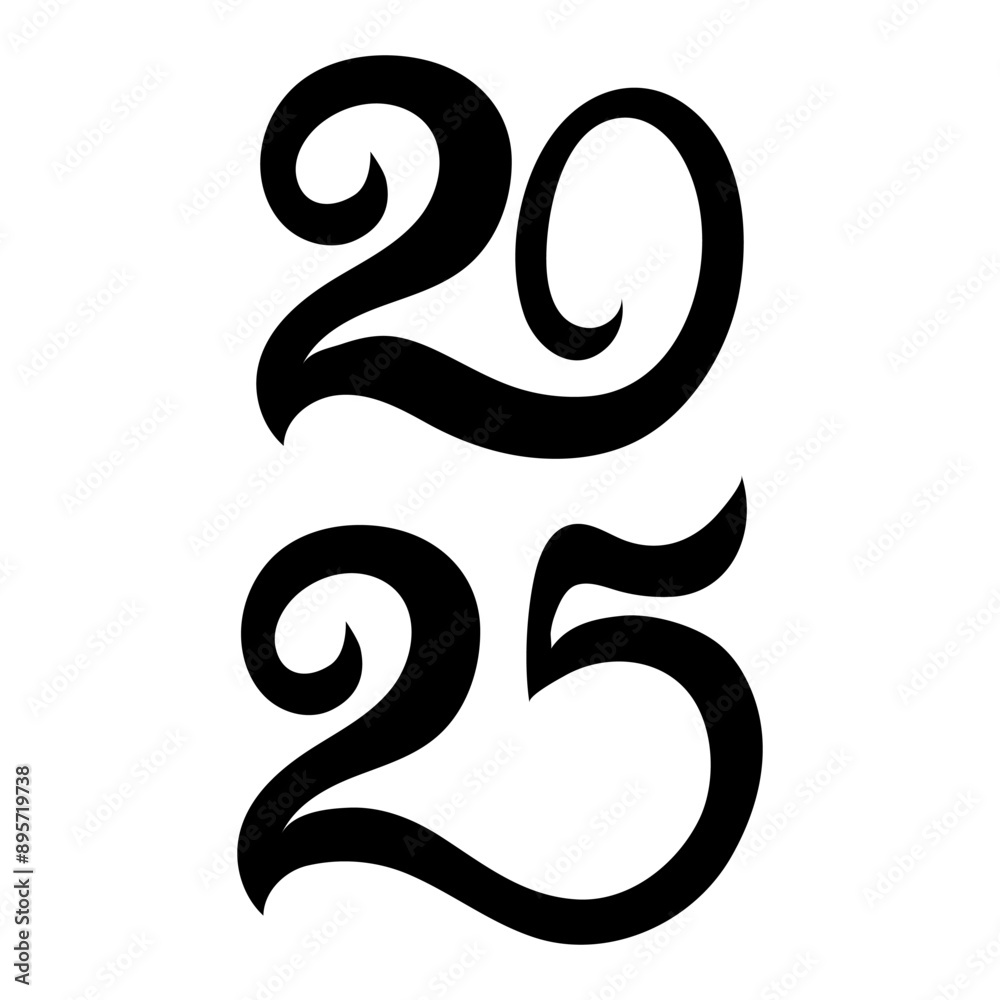 2025 handwritten text. Typography vector design for Happy New Year greeting cards and poster 2025 handwritten text. Typography vector design for Happy New Year greeting cards and poster