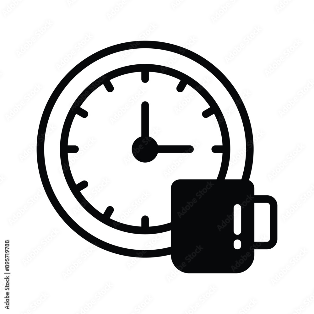 A cup of coffee with clock showing concept of coffee time icon A cup of coffee with clock showing concept of coffee time icon