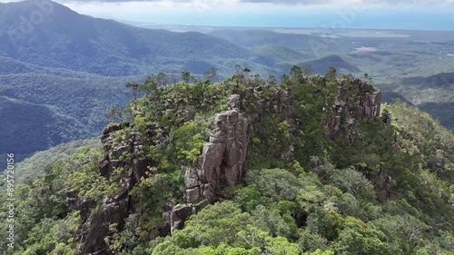 Spectacular cinematic aerial footage of Witts Lookout Paluma Queensland Australia photo