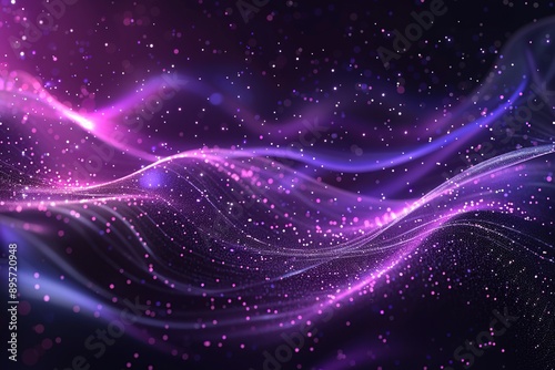 Purple particles wave and light abstract background with shining stars and glowing lights. Ai generative