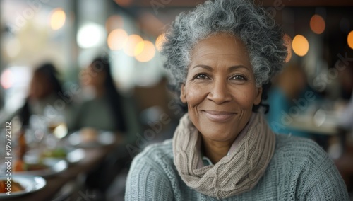 Senior Woman Smiling At Restaurant