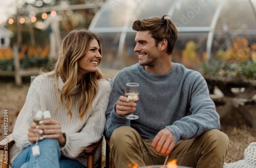 Couple Enjoying Drinks by a Fire