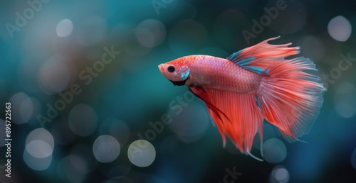 Red Betta Fish Swimming in Aquarium