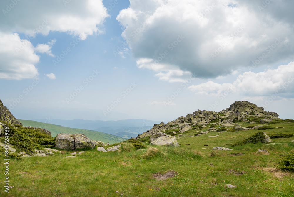 Summer Mountain Landscape with Cloudy Sky . Vitosha Mountain ,Bulgaria .Black peak Summer Mountain Landscape with Cloudy Sky . Vitosha Mountain ,Bulgaria .Black peak