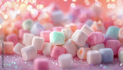 Pink And White Marshmallows Falling On Sprinkles