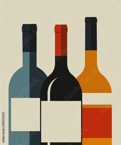 Wine Bottles and Glass on Grey Background