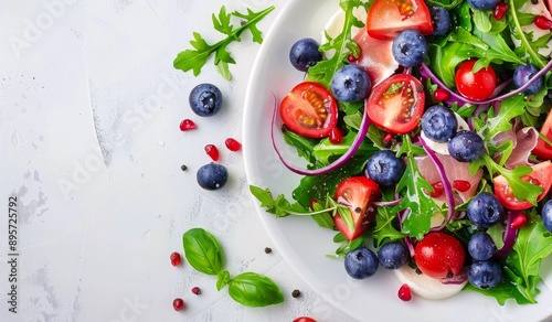 Fresh Salad With Mozzarella, Tomatoes, and Blueberries