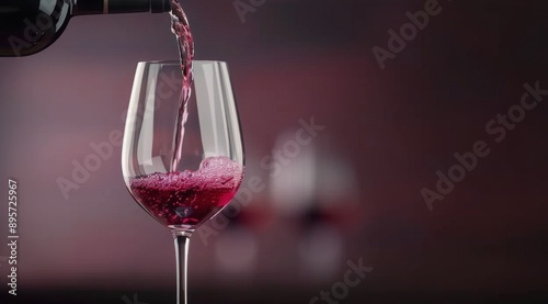 Red Wine Pouring Into Glass Against Pink Bokeh