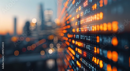 Cityscape Sunset With Abstract Data Bars