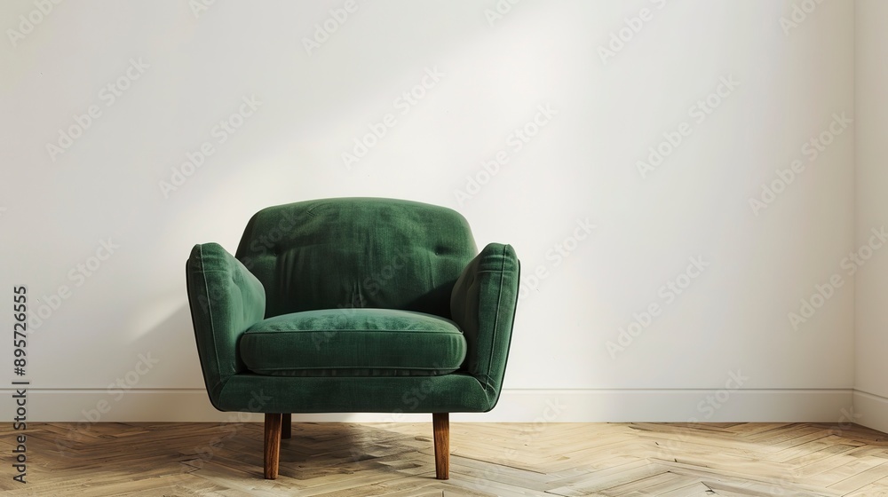 Living room style minimal with green armchair on empty white wall background- 3D rendering Living room style minimal with green armchair on empty white wall background- 3D rendering