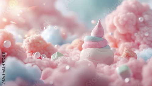Pink And White Marshmallows Falling On Sprinkles