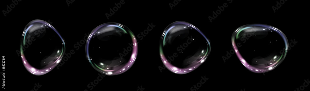 Glowing soap bubbles on black background. Colorful soap bubble on black background. 3D soap balloon. Foam, powder, soap, detergent.
Glowing soap bubbles on black background. Colorful soap bubble on black background. 3D soap balloon. Foam, powder, soap, detergent.