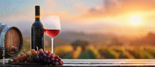 Wine Bottle and Glass at Sunset
