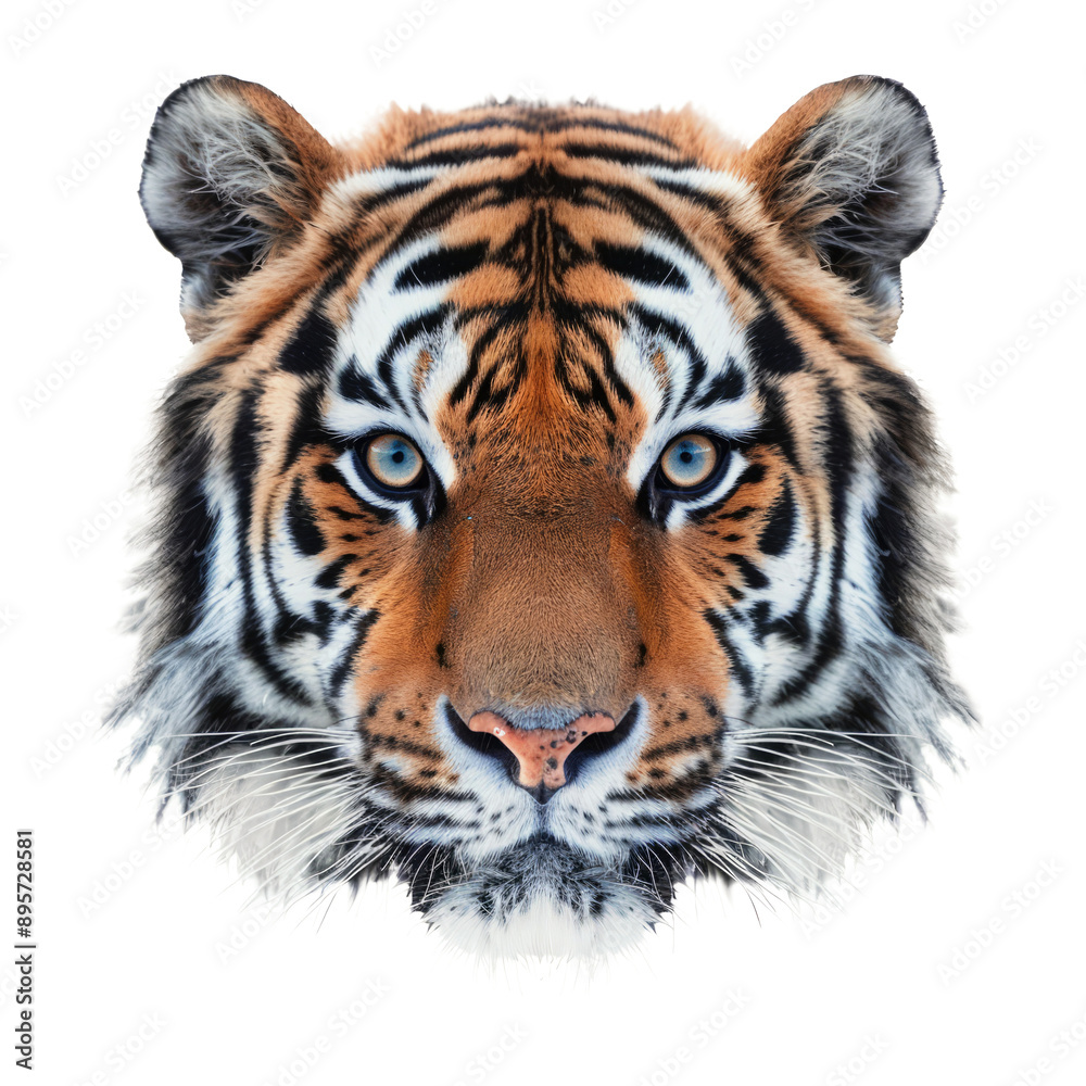 Obraz premium Face of Bengal tiger isolated on transparent background. Dangerous animal in jungle