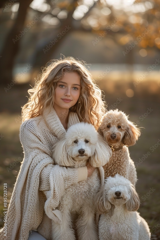 A Beautiful young woman with four noodles in the park A Beautiful young woman with four noodles in the park