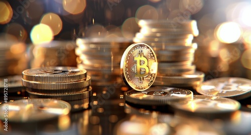 Golden Bitcoin Coin Stack