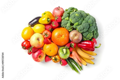 Fototapeta Naklejka Na Ścianę i Meble -  A Brain made out of fruits and vegetables isolated.Illustration