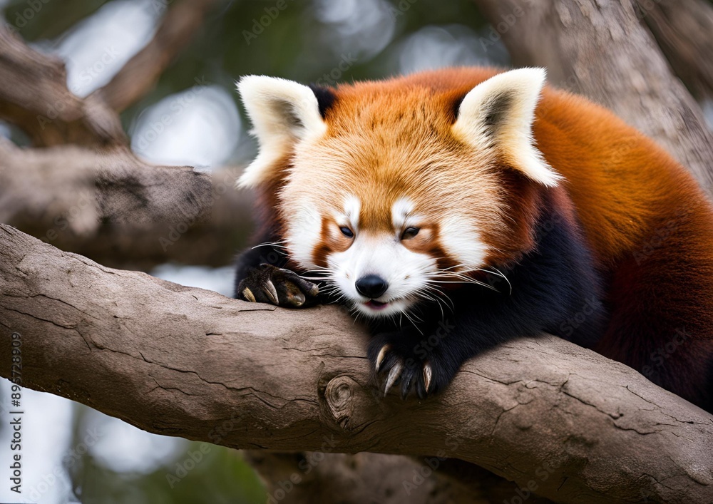 Fototapeta premium A Sleeping Red Panda.