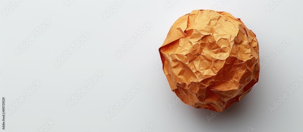 Crinkled Orange Paper Ball on White Background Crinkled Orange Paper Ball on White Background