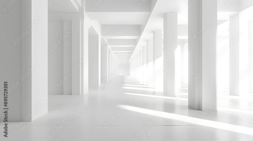 An endless white hallway featuring sleek columns, clean lines, and abundant natural light streaming through large windows, creating a bright, minimalist, and modern architectural marvel. An endless white hallway featuring sleek columns, clean lines, and abundant natural light streaming through large windows, creating a bright, minimalist, and modern architectural marvel.
