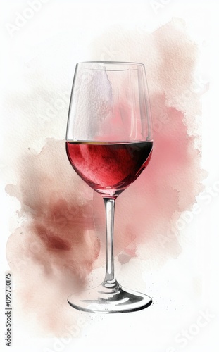 Watercolor Glass of Rose Wine