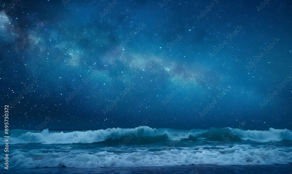 Beach with waves of stars and cosmic dust, Generative AI